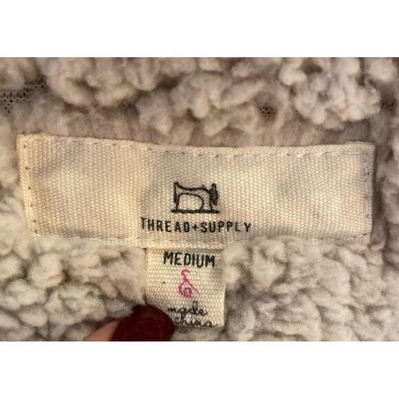 Thread & Supply Fuzzy Teddy Bear Jacket Size Medium Lined Pockets 1/4 Zip Gray - Picture 9 of 12